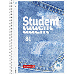 Тетрадь в линейку на пружине А4 Brunnen Student Premium Jeans, микроперфорация, 90 гр/м2, 80 листов