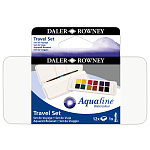 Набор красок акварельных Daler Rowney Aquafine Half Pan Travel Set, компактный, 12 цветов, кисть